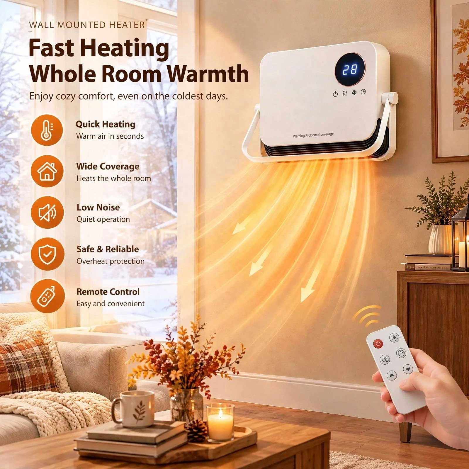 Smart Wall Heater, 2000w Space Heater for Indoor Use with Remote ...