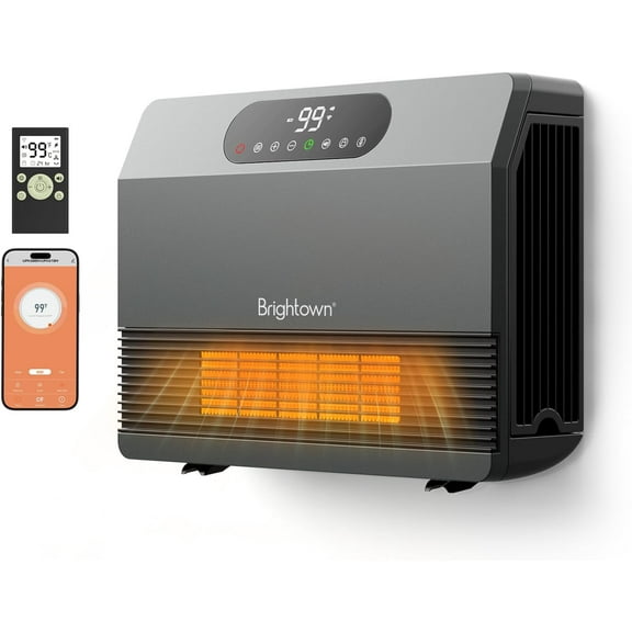 Smart Wall Heater, Electric Space Heater for Indoor Use 1500W, 5 Optional Modes, Adjustable Thermostat, Easy-Mount Bedroom with Remote Control, 12H Timer, Works Alexa, Grey