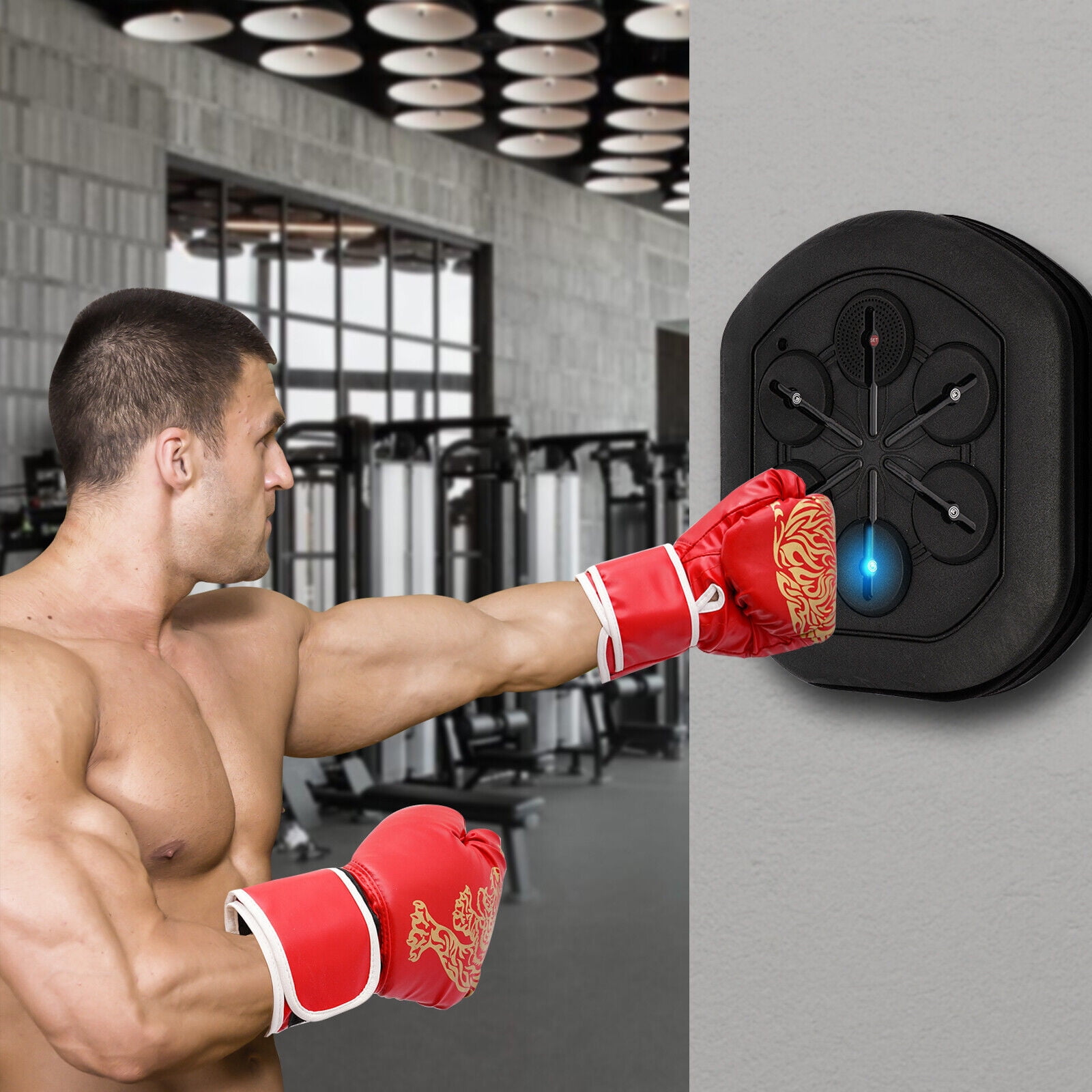  Smart Boxing Machine Portable Electronic Music Boxing Equipment  Target Punching Machine Bag Wall Mounted USB Charging Boxing Training with  Bluetooth for Kids and Adults (Size : Boxing Machine+Adult g : Sports