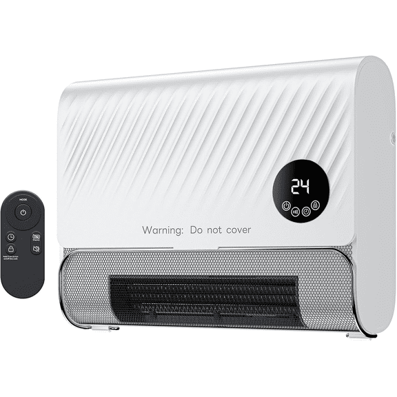 Smart Wall Mounted Panel Heater, Fast Heating Indoor Electric Space Heater with Remote Control, 3 Fan Speeds, White