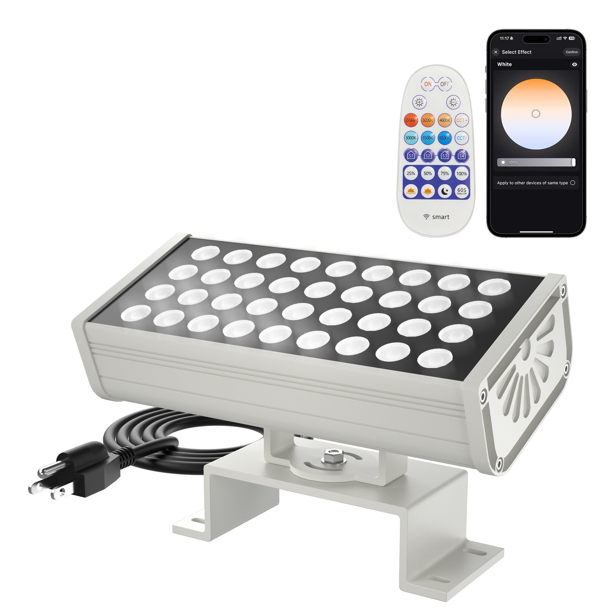 Smart Wall Washer Light Bar, Outdoor Tunable White LED Flood Light for Wall Wash Lighting & Security, 2700K-6500K Adjustable Color Temperature, 1-100% Dimmable, IP65, APP & RF Remote Control