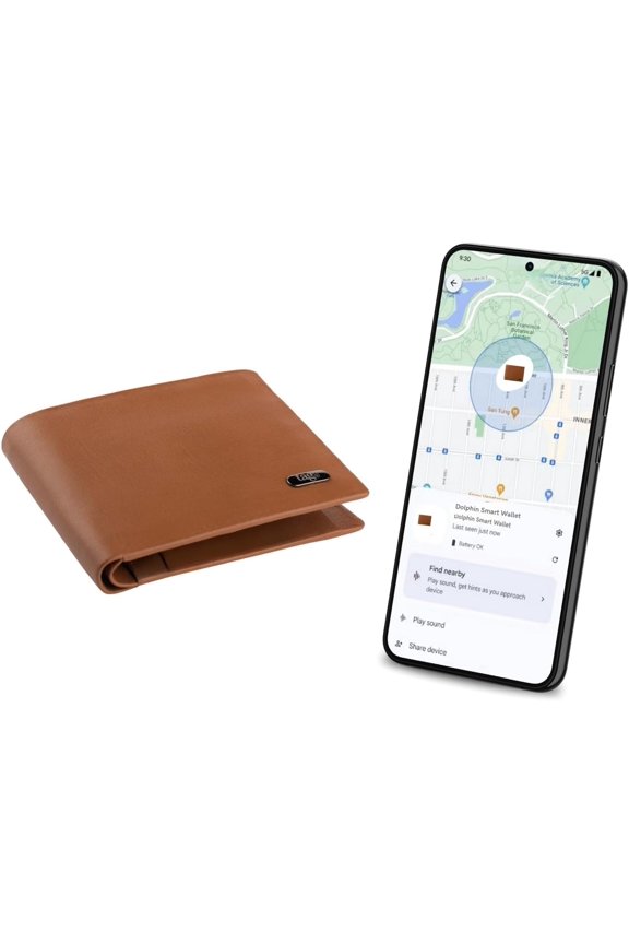 Smart Wallet with Android Find My Tracker, RFID Blocking Leather Wallet with Find my GPS tracking, Anti-Lost Slim Bifold for Men & Women, Premium Wallet - Tan Y101