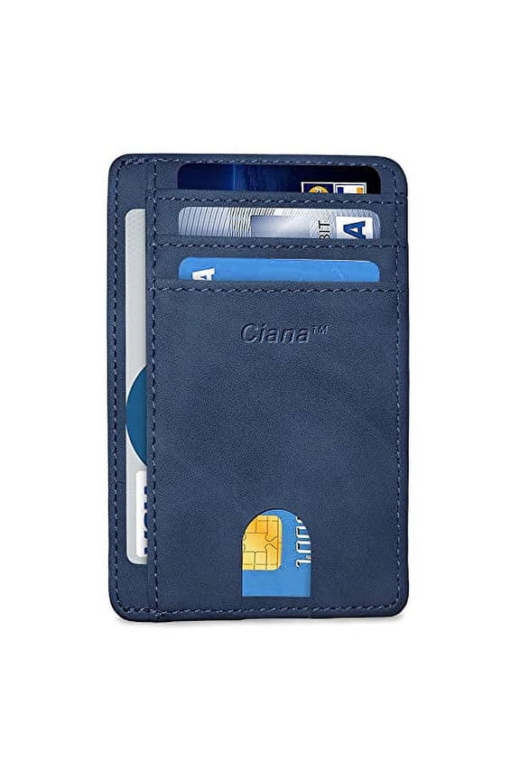 Smart Wallet Faux Leather Slim Wallet for Men & Women Best Front Pocket Wallet Credit Card Holder with RFID Blocking (Navy Blue)