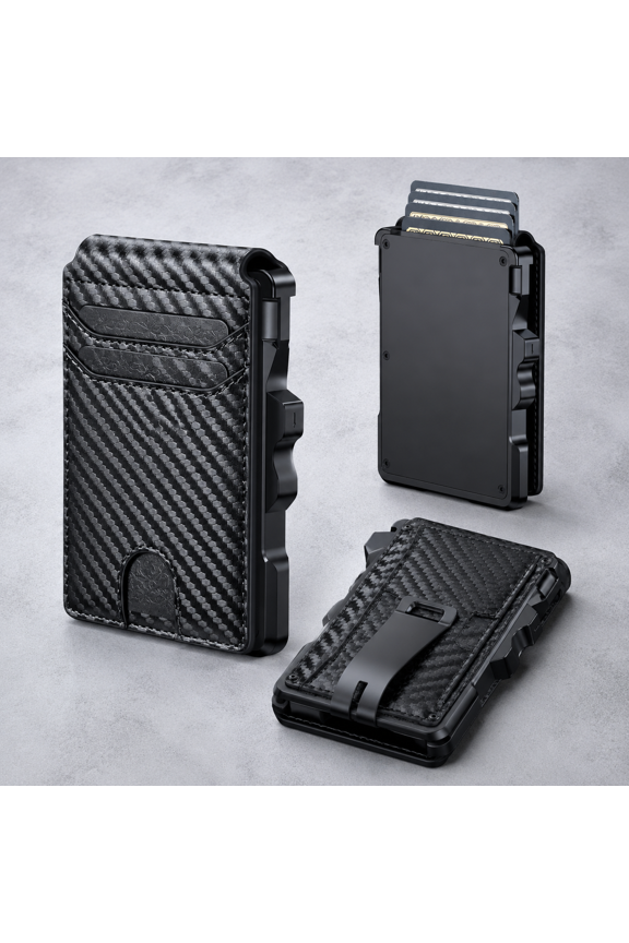 Smart Wallet Forge Black Carbon Minimalist Pop Up Card Holder