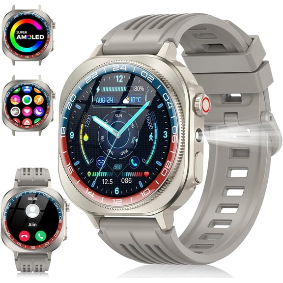 Smart Watc (Answer/Me Call), 1.43" AMOLED-3D Military Smartwatc for Men Women, Flasligt/130+ Sports/60 Days, eart Rate/Sleep Monitor, IP68 Waterproof Fitness Activity Tracker for Android iOS