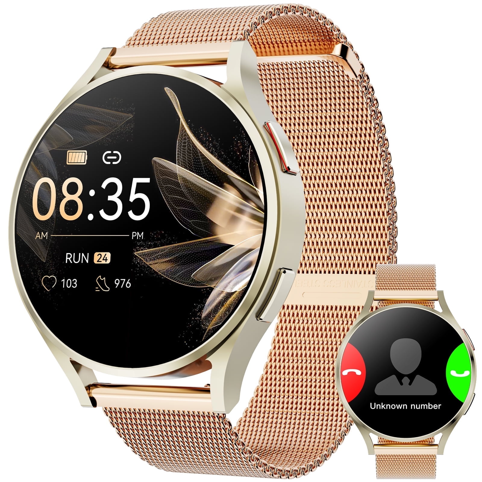 Mingdaln 2024 New Women s Smart Watch Answer Make Calls Message Reminders 1.32 inch Touch Screen with Activity Fitness Tracker Pedometer Watch for Android iPhone Devices Gold Shop 2024 Deals Walmart.c...