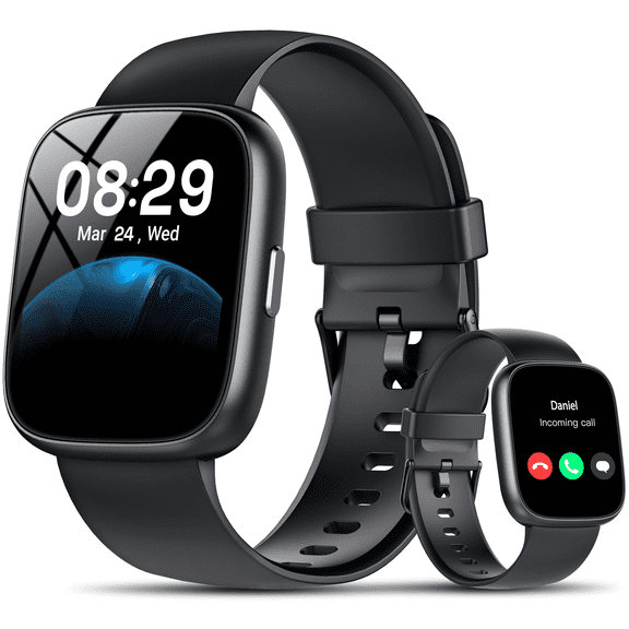 Smart Watch Fits for Android and IPhone, Smartwatch for Women Men with Alexa Built-in, 1.83" HD Touchscreen Fitness Tracker 120 Plus Sports Mode, Smart Watch with Bluetooth Call, IP68, for Gift Black