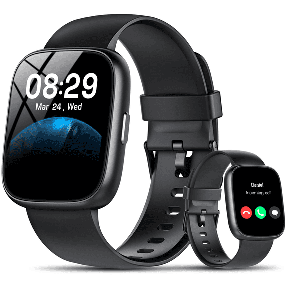 Smart Watch Fits for Android and IPhone, Smartwatch for Women Men with Alexa Built-in, 1.83" HD Touchscreen Fitness Tracker 120 Plus Sports Mode, Smart Watch with Bluetooth Call, IP68, for Gift Black