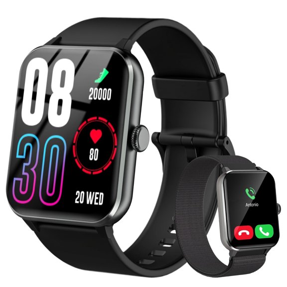 Smart Watch 1.85" HD Touchscreen Fitness Tracker, Bluetooth Notifications/Calls, IP68 Waterproof, 120+ Sport Modes, Bluetooth Call/Voice Assistant Fits for Android iOS (Black) for Perfect Gift