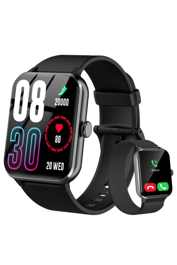 Smart Watch 1.85" HD Touchscreen Fitness Tracker, Bluetooth Notifications/Calls, IP68 Waterproof, 120+ Sport Modes, Bluetooth Call/Voice Assistant Fits for Android iOS (Black) for Perfect Gift