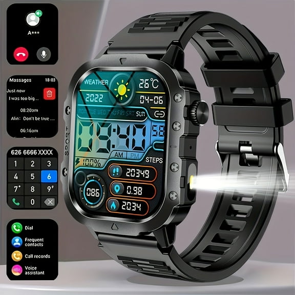 Smart Watch 2.01 Inch Large Screen Fitness Tracker with LED Flashlight, Compatible with Android iPhone, Perfect Gift for Men Women