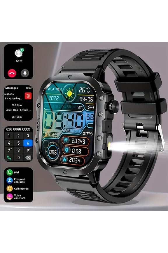 Smart Watch 2.01 Inch Large Screen Fitness Tracker with LED Flashlight, Compatible with Android iPhone, Perfect Gift for Men Women