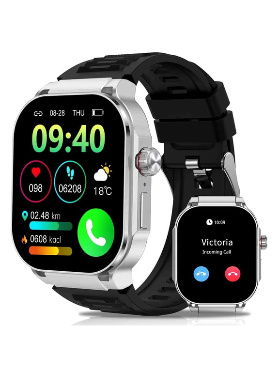 Smart Watch for Android, AMOLED Touch Screen Fitness Tracker, Bluetooth 5.3, 123 Sports Modes, Activity Tracker, Notifications - Black/Silver