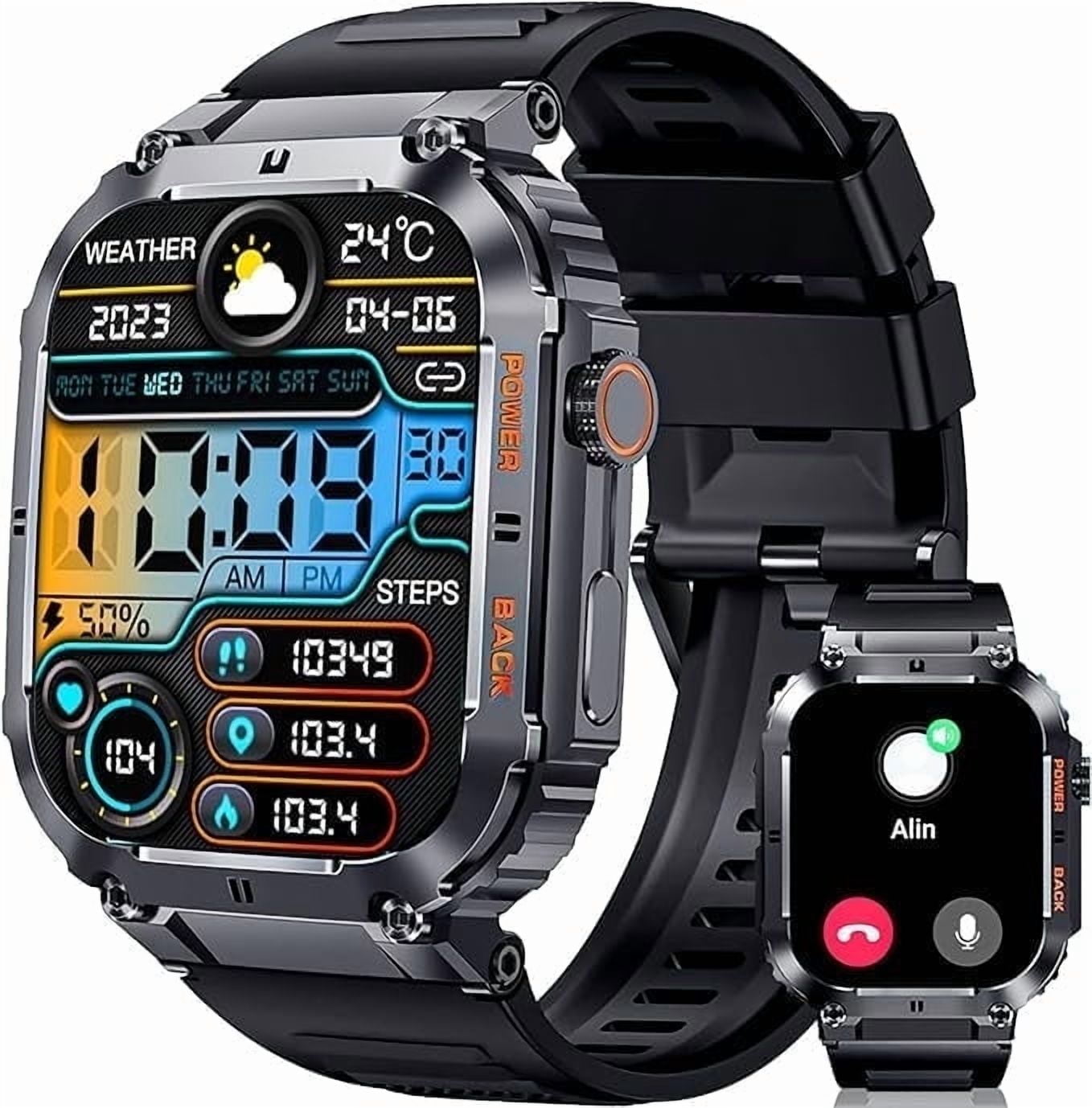 AMAZTEK Smart Watch,2 inch Smart Watch,Waterproof Rugged Smart Watch with Bluetooth Call(Answer/Dial Calls) Ultra Long Battery Life,100+ Sports Modes Activity Tracker Men's gift silicone strap