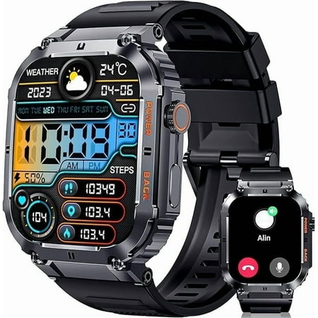 AMAZTEK Smart Watch,2 inch Smart Watch,Waterproof Rugged Smart Watch with Bluetooth Call(Answer/Dial Calls) Ultra Long Battery Life,100+ Sports Modes Activity Tracker Men's gift silicone strap