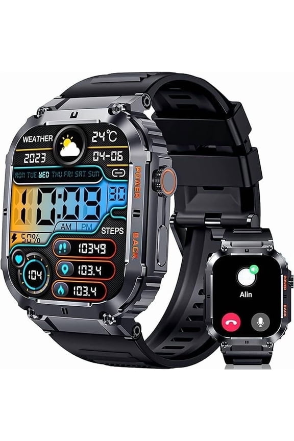 Smart Watch,2 inch Smart Watch,Waterproof Rugged Smart Watch with Bluetooth Call(Answer/Dial Calls) Ultra Long Battery Life,100+ Sports Modes Activity Tracker Men's gift  silicone strap