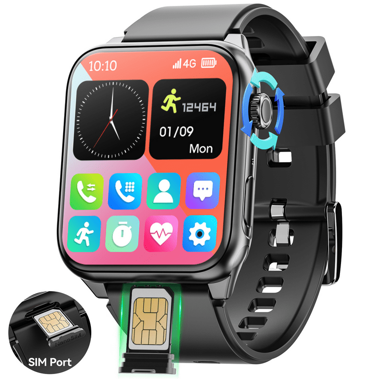 Smart Watch (4G SIM Card Call), 2023 Newest 1.91 inch Fitness Tracker with  Heart Rate Sleep Tracking, Multiple Sports Modes, Pedometer, Music Player