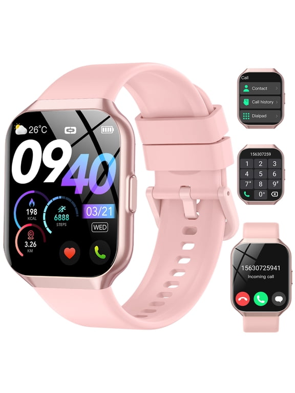 Smart Watch Fits for Android and iPhone 1.96'' Smartwatch for Men Women 110+ Sports Modes Fitness Tracker with Answer Make Calls/Message Reminder, IP68 Waterproof for Gift (Pink)