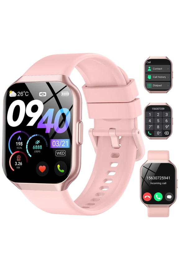 Smart Watch Fits for Android and iPhone 1.96'' Smartwatch for Men Women 110+ Sports Modes Fitness Tracker with Answer Make Calls/Message Reminder, IP68 Waterproof for Gift (Pink)