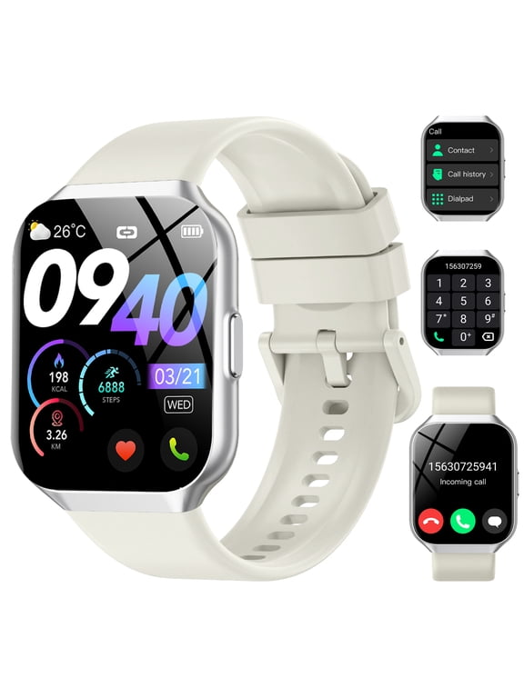 Smart Watch Fits for Android and iPhone 1.96'' Smartwatch for Men Women 110+ Sports Modes Fitness Tracker with Answer Make Calls/Message Reminder, IP68 Waterproof for Gift (White）