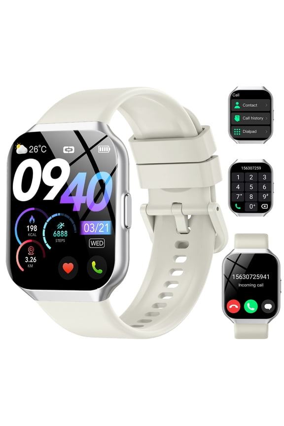 Smart Watch Fits for Android and iPhone 1.96'' Smartwatch for Men Women 110+ Sports Modes Fitness Tracker with Answer Make Calls/Message Reminder, IP68 Waterproof for Gift (White）