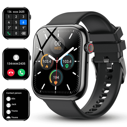 Smart Watch for Android and iPhone, IP68 Waterproof Smartwatch for Women Men 100+ Sports Modes 1.85-inch Fitness Tracker, Smart Watch with Bluetooth Call(Answer/Make Calls), for Gift Black