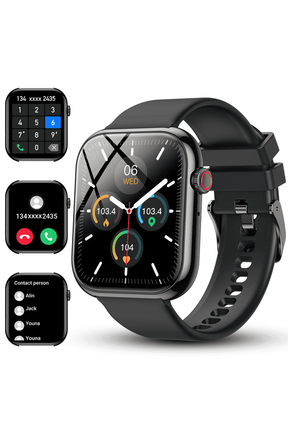 Smart Watch for Android and iPhone, IP68 Waterproof Smartwatch for Women Men 100+ Sports Modes 1.85-inch Fitness Tracker, Smart Watch with Bluetooth Call(Answer/Make Calls), for Gift Black