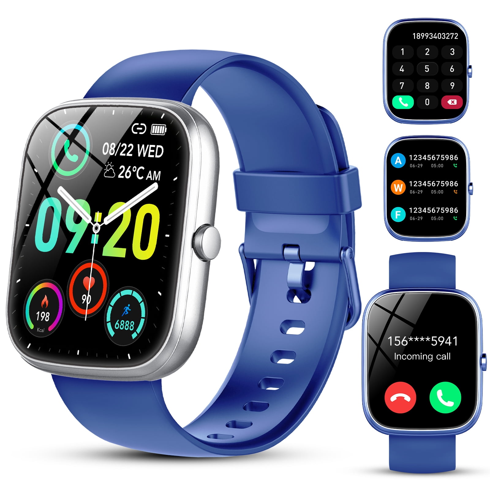 Smart Watch Fits for Android and IPhone, IP68 Waterproof Smartwatch for Women Men 120 Sports Modes 1.91-inch Fitness Tracker, Smart Watch with Bluetooth Call(Answer/Make Calls), for Gift Blue