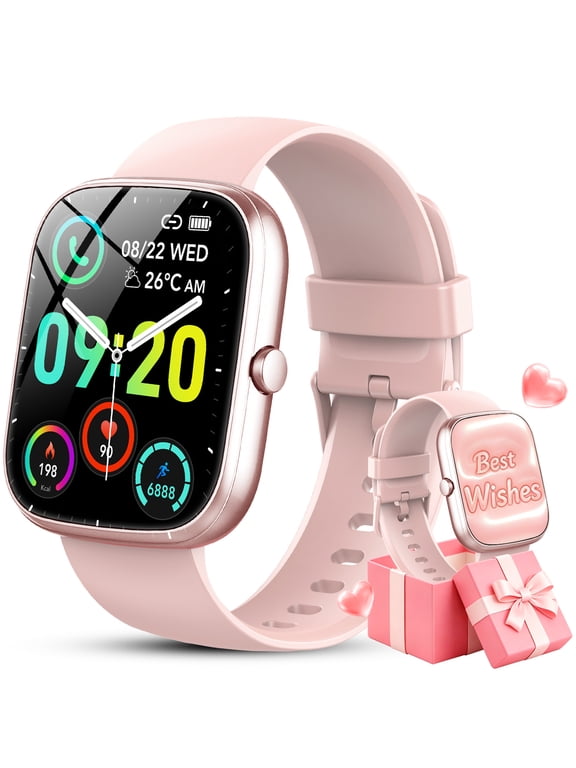 Smart Watch Fits for Android and iPhone, IP68 Waterproof Smartwatch for Women Men 100+ Sports Modes 1.91-inch Fitness Tracker, Smart Watch with Bluetooth Call(Answer/Make Calls), for Gift Pink