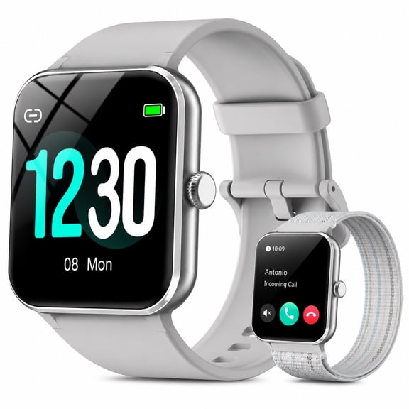 IOWODO Smart Watch for Women, 1.85" HD Bluetooth Calling Fitness Tracker, AI Voice, 100 Sports Modes, Digital Watch for Android & iPhone, Grey