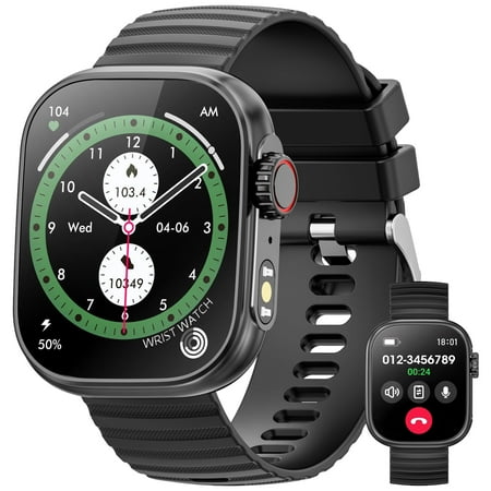 Fengqingyang Smart Watch (Answer/Make Calls), 2.01-Inch Men'S Smart Watch, Ip67 Waterproof, Multiple Sports Modes, Fitness Activity Tracker, Pedometer, Smart Watch For Android Ios, Black