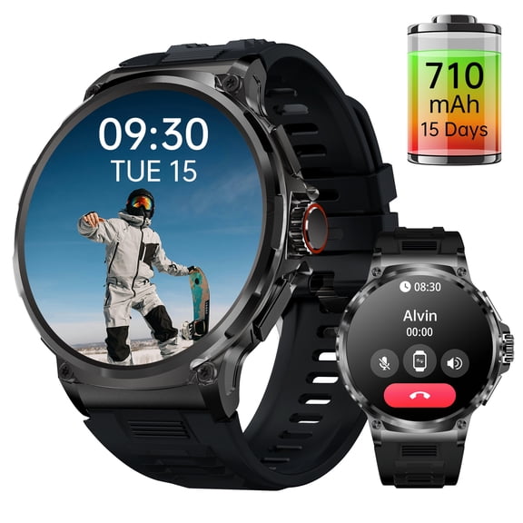Smart Watch Big Round Screen 1.85"for Men 710mAh, IP67 Waterproof,with Bluetooth Call 100+ Sports Modes Fitness Tracker Android iPhones black