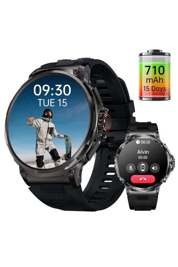 Smart Watch Big Round Screen 1.85"for Men 710mAh, IP67 Waterproof,with Bluetooth Call 100+ Sports Modes Fitness Tracker Android iPhones black