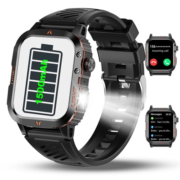 Smart Watch Bluetooth (Answer/Make Call) 1500mAh 60 days standby Fitness Tracker IP68 Waterproof LED Flashlight body, sprot sleep Monitor, Men Watch