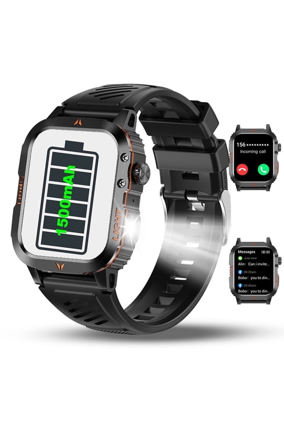 Smart Watch Bluetooth (Answer/Make Call) 1500mAh 60 days standby Fitness Tracker IP68 Waterproof LED Flashlight body, sprot sleep Monitor, Men Watch