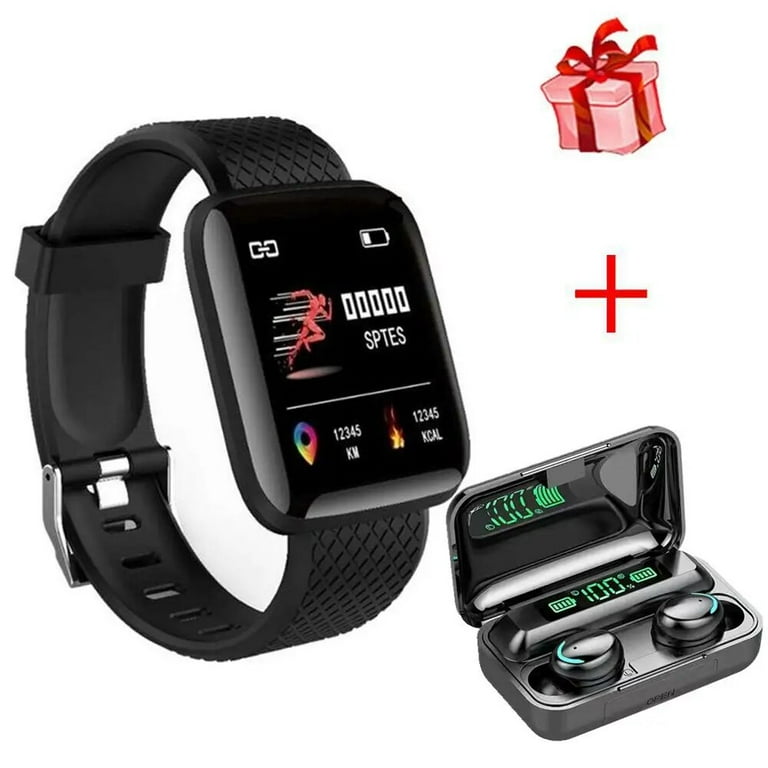 Smart Watch Bluetooth Digital Watch Sports Pedometer Wireless Bluetooth Headsets Sleep Monitor Walking Exercise Smart Bracelet 116Black and F9