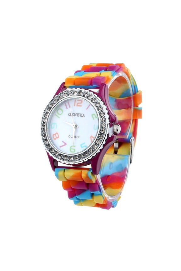 Smart Watch Clearance VSONTOR Women Silicone Crystal Bling Analog Digital Quartz Wrist Watch Hot Hot Pink