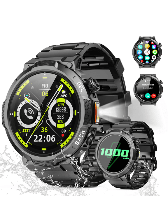 Smart Watches for Men (Answer/Make Call), 1.53" HD Military Smartwatch, 50+ Days Extra-Long Battery Life Fitness Tracker, Flashlight/110+Sports/Sleep Monitor/IP68 Waterproof Android Ios