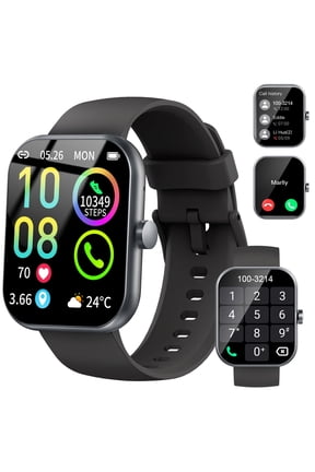Smart Watch Fits for Android and iPhone, 1.96" HD Smartwatch for Men Women Bluetooth Answer/Make Calls/110+ Sports Modes/Message Reminder/Sleep, IP68 Waterproof Fitness Tracker, Perfect Gift（Black）