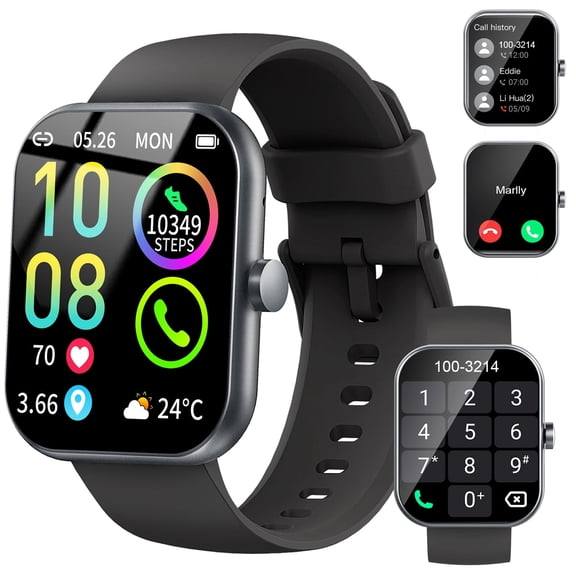 Smart Watch Fits for Android and iPhone, 1.96" HD Smartwatch for Men Women Bluetooth Answer/Make Calls/110+ Sports Modes/Message Reminder/Sleep, IP68 Waterproof Fitness Tracker, Perfect Gift（Black）