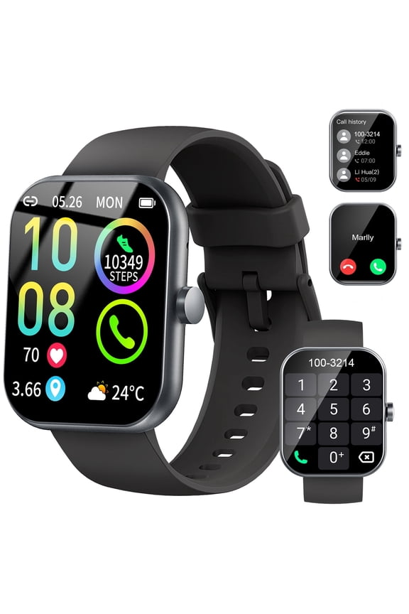 Smart Watch Fits for Android and iPhone, 1.96" HD Smartwatch for Men Women Bluetooth Answer/Make Calls/110+ Sports Modes/Message Reminder/Sleep, IP68 Waterproof Fitness Tracker, Perfect Gift（Black）
