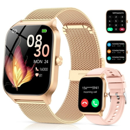 Smart Watch Fits for Android and IPhone, 1.85 inch Fitness Tracker, Women's Smartwatch with Answer/Make Calls/120  Sports Modes/Message Reminder, IP68 Waterproof, for Gift Gold Pink