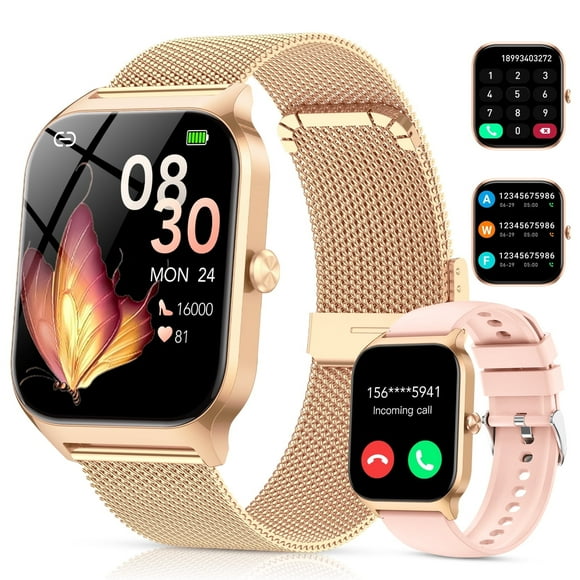 Smart Watch Fits for Android and IPhone, 1.85 inch Fitness Tracker, Women's Smartwatch with Answer/Make Calls/120+ Sports Modes/Message Reminder, IP68 Waterproof, for Gift Gold Pink