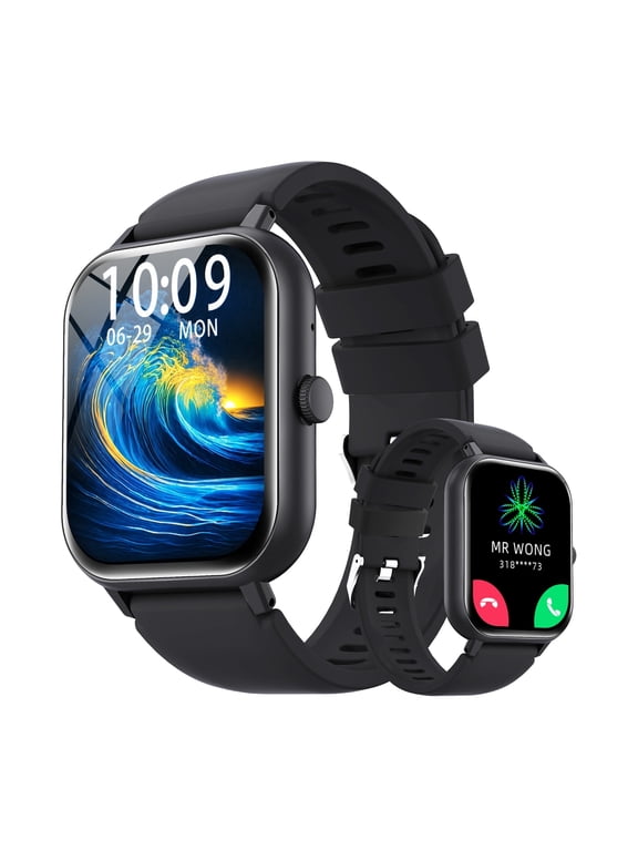 Smart Watch Fits for Android and IPhone, Smartwatch for Men Women, 2.01" HD Touchscreen Fitness Tracker 100+ Sports Mode, Smart Watches with Bluetooth Call, IP68, for Gift, Black