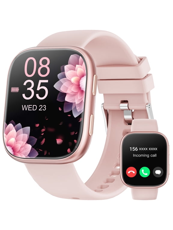 Smart Watch Fits for Android & iPhone, 1.85 inch Fitness Tracker, Men Womens Smartwatch with Make/Answer Calls/Message Reminder/100+ Sports Models, IP68 Waterproof Pedometer Watch, Perfect Gift, Pink
