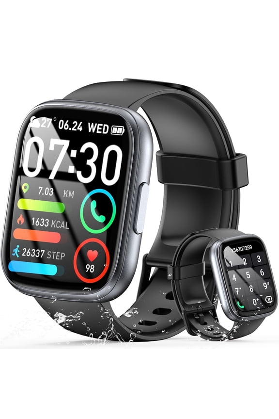 Smart Watches for Men Women Answer/Make Calls, 1.95" HD Touch Screen Fitness Watch with Steps/Calorie, 110+ Sport Modes Activity Tracker, IP68 Waterproof Smartwatch for Android iOS, for Gift, Black