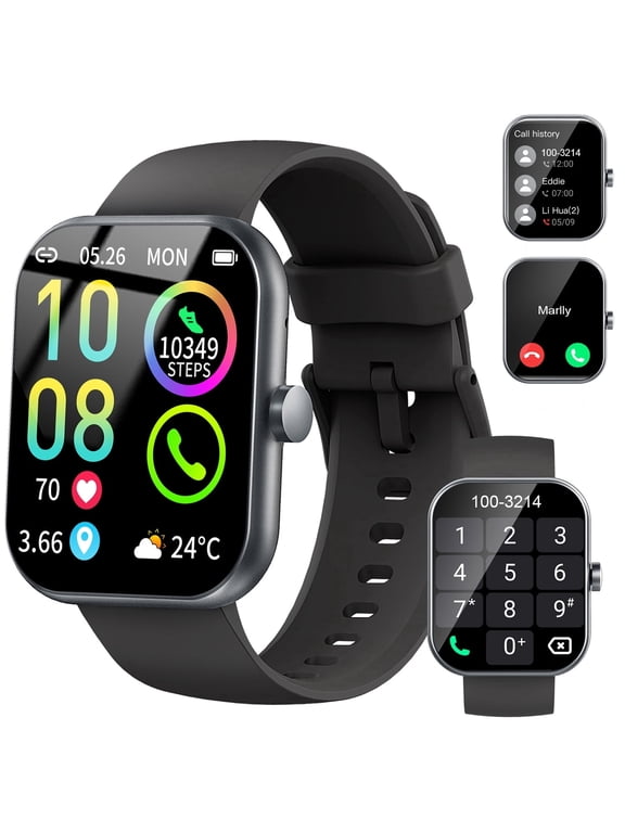 Smart Watch Fits for Android and iPhone, 1.96" HD Smartwatch for Men Women Bluetooth Answer/Make Calls/110+ Sports Modes/Message Reminder/Sleep, IP68 Waterproof Fitness Tracker, Perfect Gift(Black)