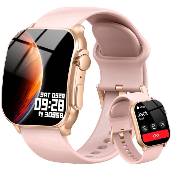 Smart Watch Fits for Android and iPhone, 2.01" AMOLED HD Curved Screen, Bluetooth Calls/Answer, Fitness Tracker, 110+ Sport Modes, Smart Watch for Men Women, IP68 Waterproof Smartwatch, Pink