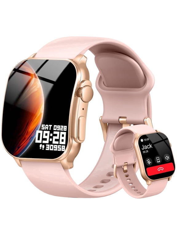 Smart Watch Fits for Android and iPhone, 2.01" AMOLED HD Curved Screen, Bluetooth Calls/Answer, Fitness Tracker, 110+ Sport Modes, Smart Watch for Men Women, IP68 Waterproof Smartwatch, Pink