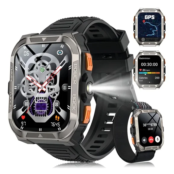 Smart Watch Fits for Android and iPhone, IP68 Waterproof Smartwatch for Men With GPS/Compass,GPT Voice Assistant,Bluetooth (Answer/Make Call),100+ Sport Mode,1.91-inch Fitness Tracker,Black